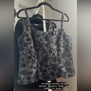1990s felt pattern taffeta corset top